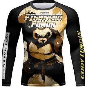 Cody Lundin Men's Fighting Panda Long Sleeve Rash Guard Compression Top Size L